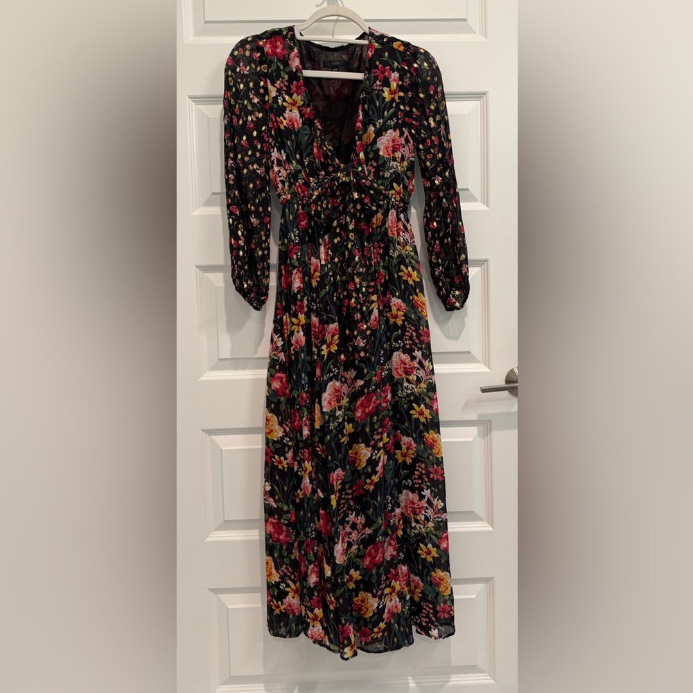J.Crew Tie-front Lurex Dress mixed print ~ Six XXS (BD500)